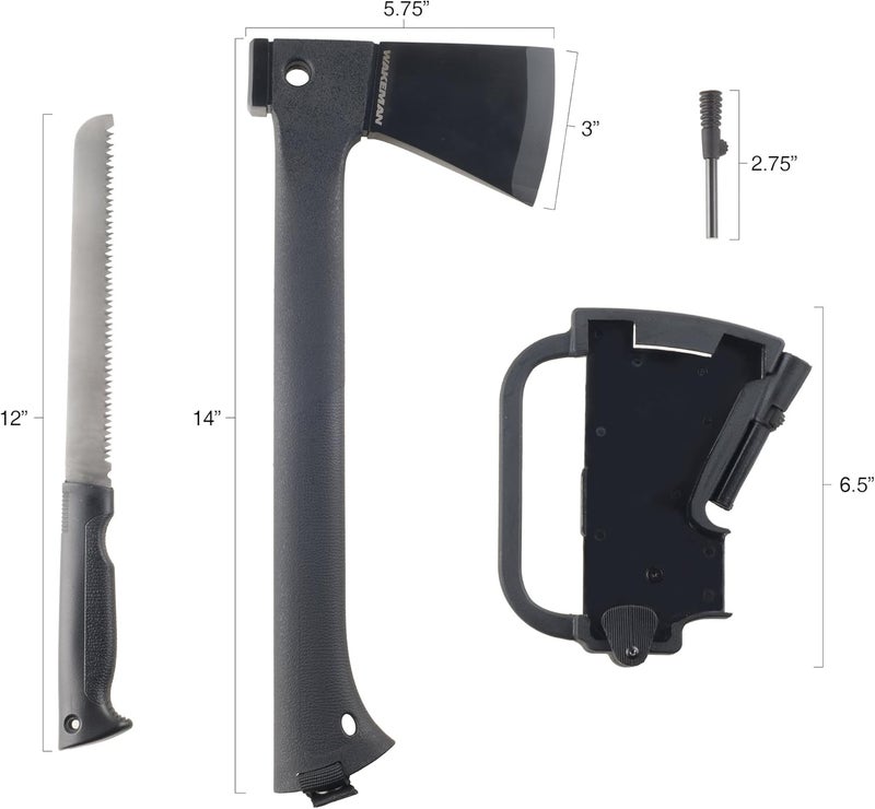 Wakeman Camping Hand Axe and Survival Gear - Lightweight Hatchet with Nested Serrated Wood Saw Knife and Magnesium Fire Starter Tool by (Black) - Image 2